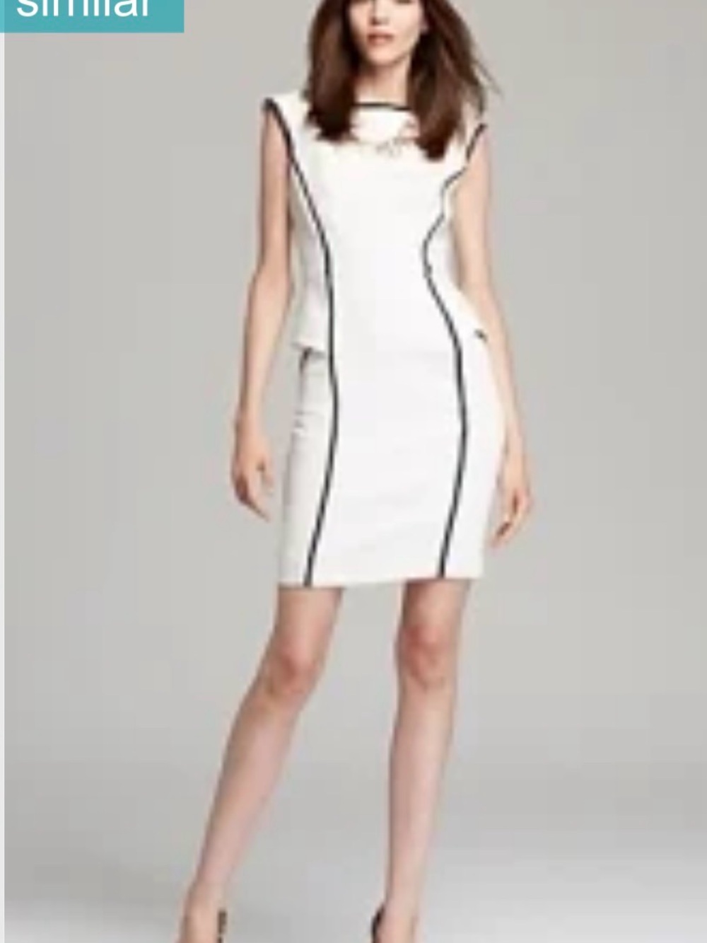 Milly White Sheath Dress with Black Piping
